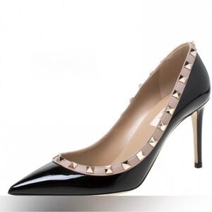 Valentino Black and Cream Studded Heels